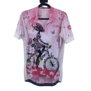 Weimostar Cycling Jersey Breathable Bike Sz L Pink Girl Bike Floral Full Zip